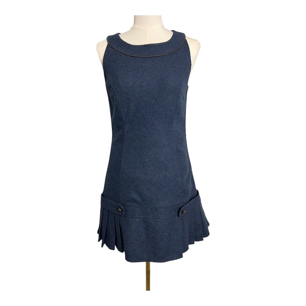 Orsay Drop Waist Dress 36 6 BLue Wool Blend MCM Retro Style Twee Preppy Career